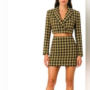 House Of Harlow 1960 Tweed Checkered Skirt & Jacket Set Size S/P